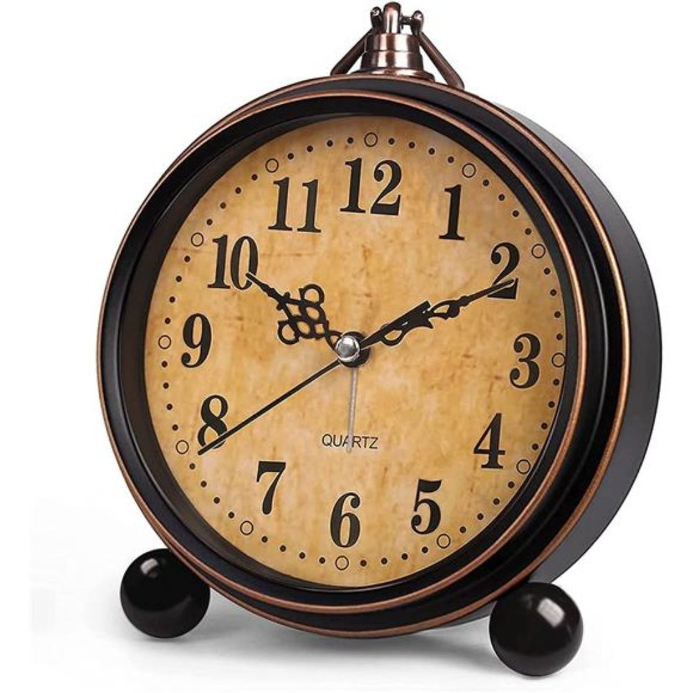 Vintage Analog Alarm Clock, 5.25 inch Small Silent Desk Clock with Night Light